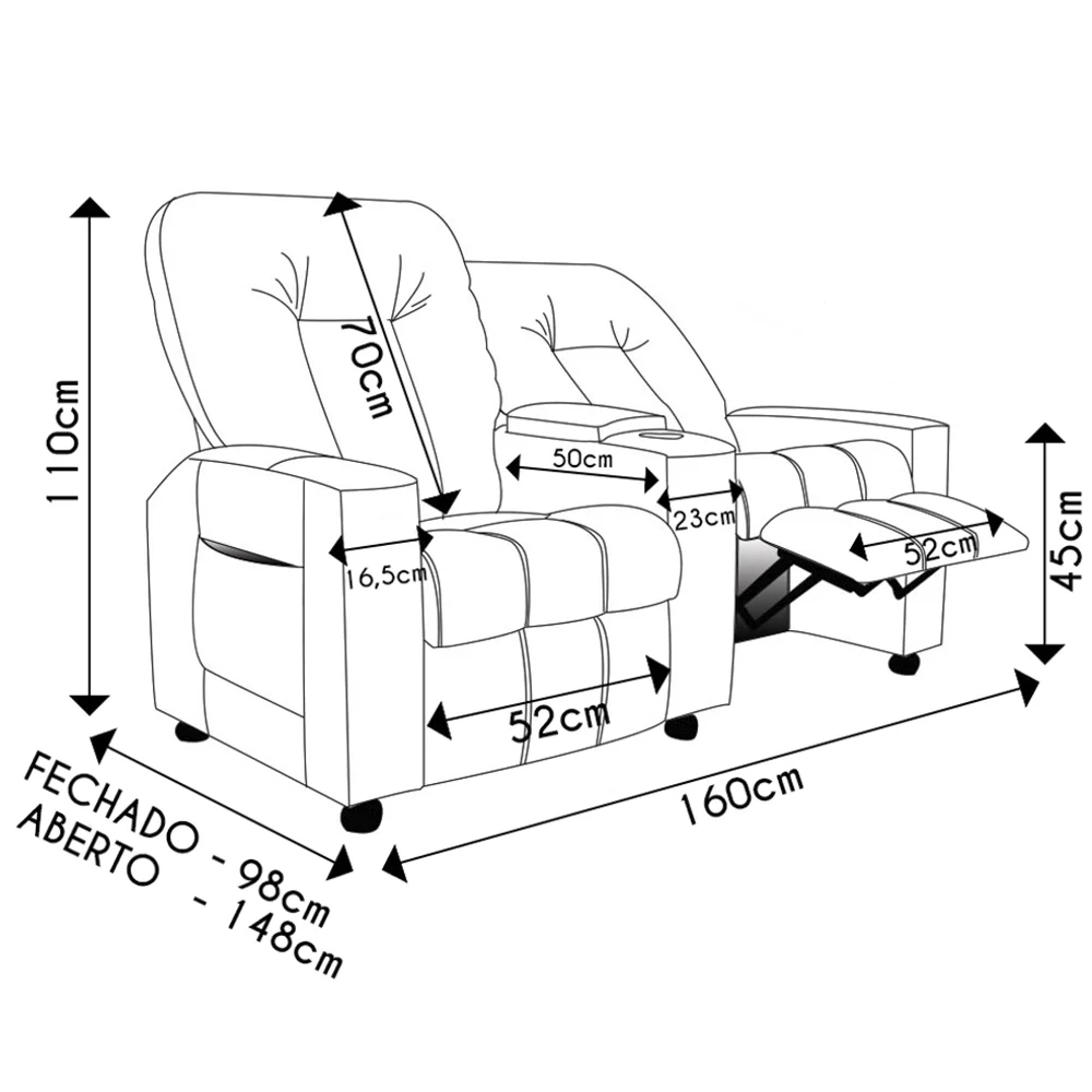 Poltrona Reclinável Para Cinema 2 Lugares Praddo FH9 Veludo Azul Marinho - Mpozenato