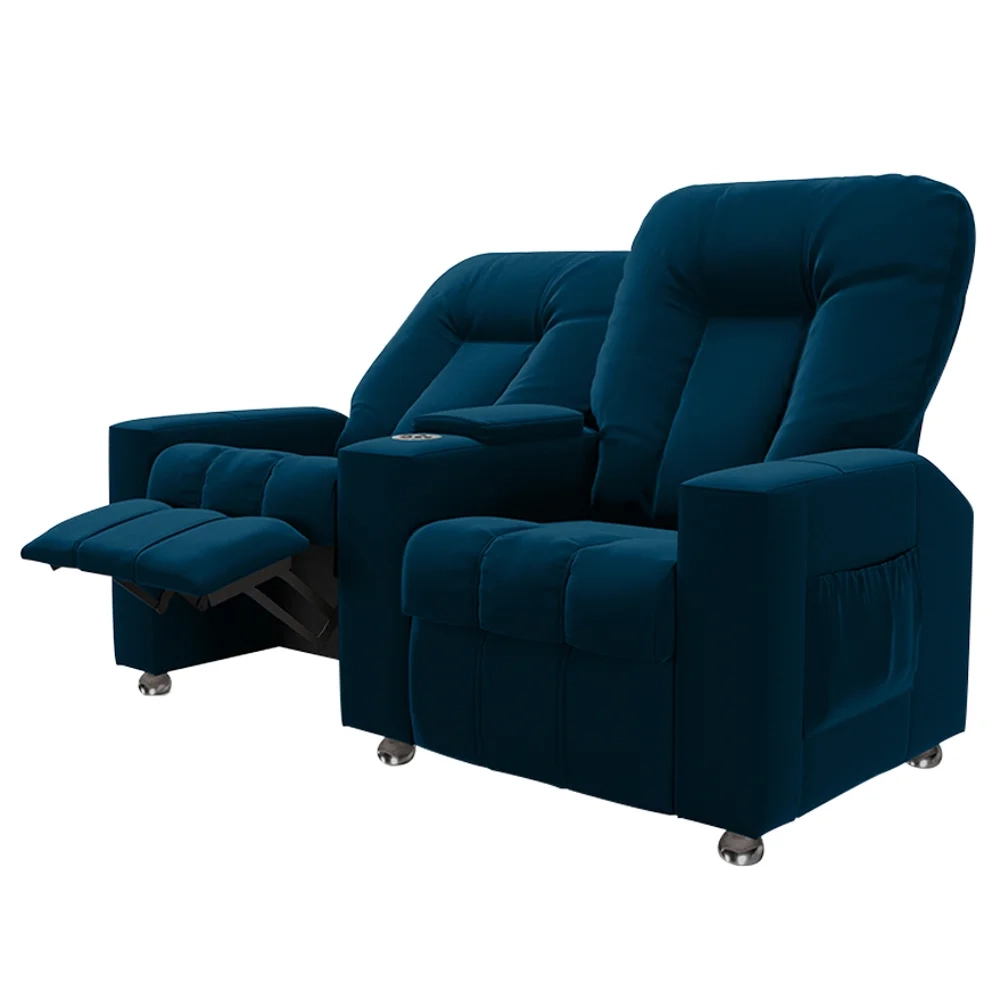 Poltrona Reclinável Para Cinema 2 Lugares Praddo FH9 Veludo Azul Marinho - Mpozenato