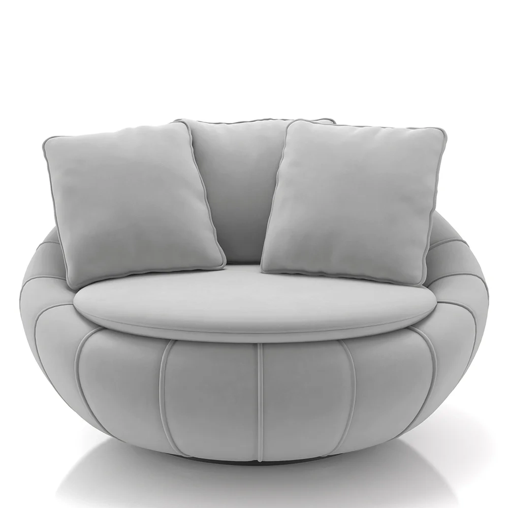 Poltrona Decorativa Redonda Giratória com Almofadas Saphire Z32 Veludo Cinza - Mpozenato