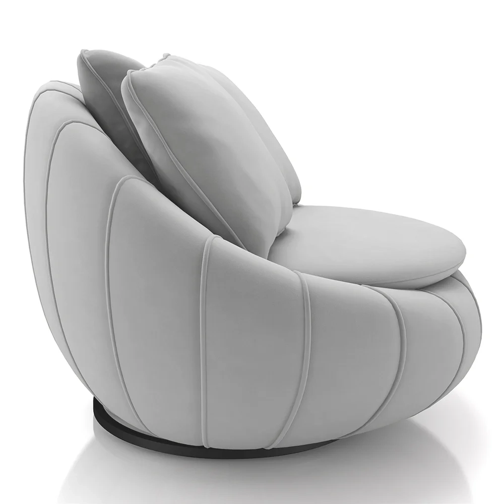 Poltrona Decorativa Redonda Giratória com Almofadas Saphire Z32 Veludo Cinza - Mpozenato