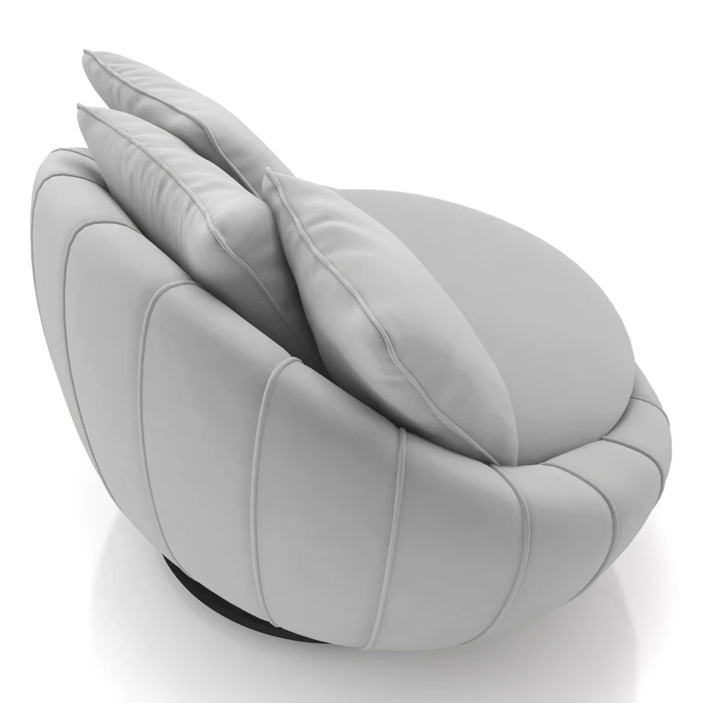 Poltrona Decorativa Redonda Giratória com Almofadas Saphire Z32 Veludo Cinza - Mpozenato