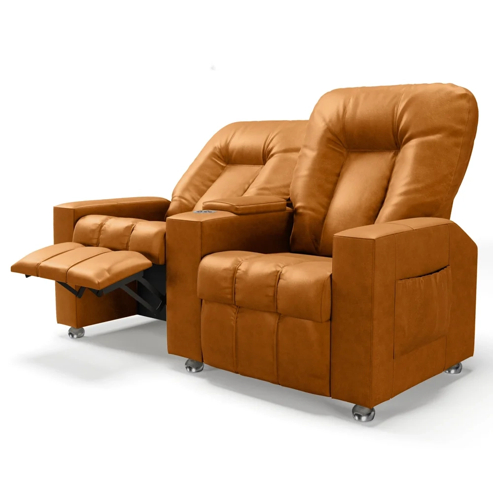 Poltrona Reclinável Para Cinema 2 Lugares Praddo FH9 PU Whisky - Mpozenato