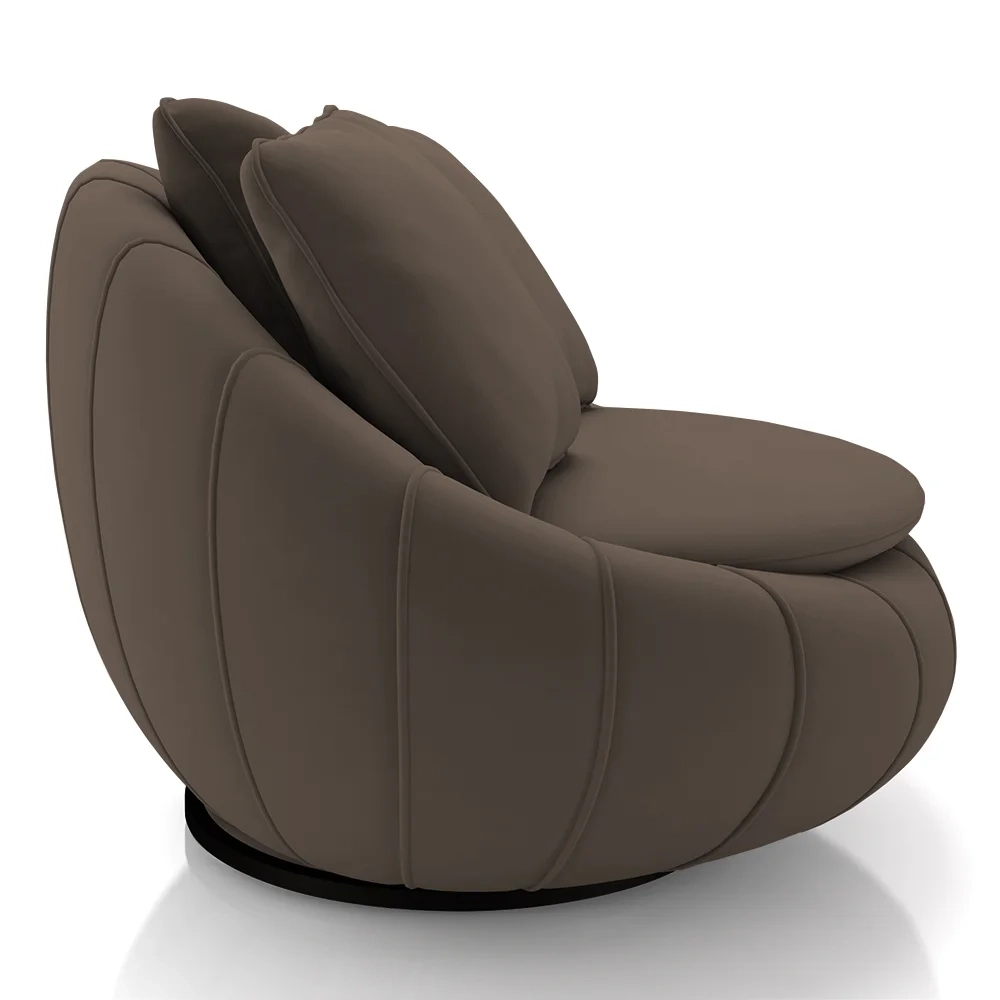 Poltrona Decorativa Redonda Giratória com Almofadas Saphire Z32 Veludo Marrom - Mpozenato