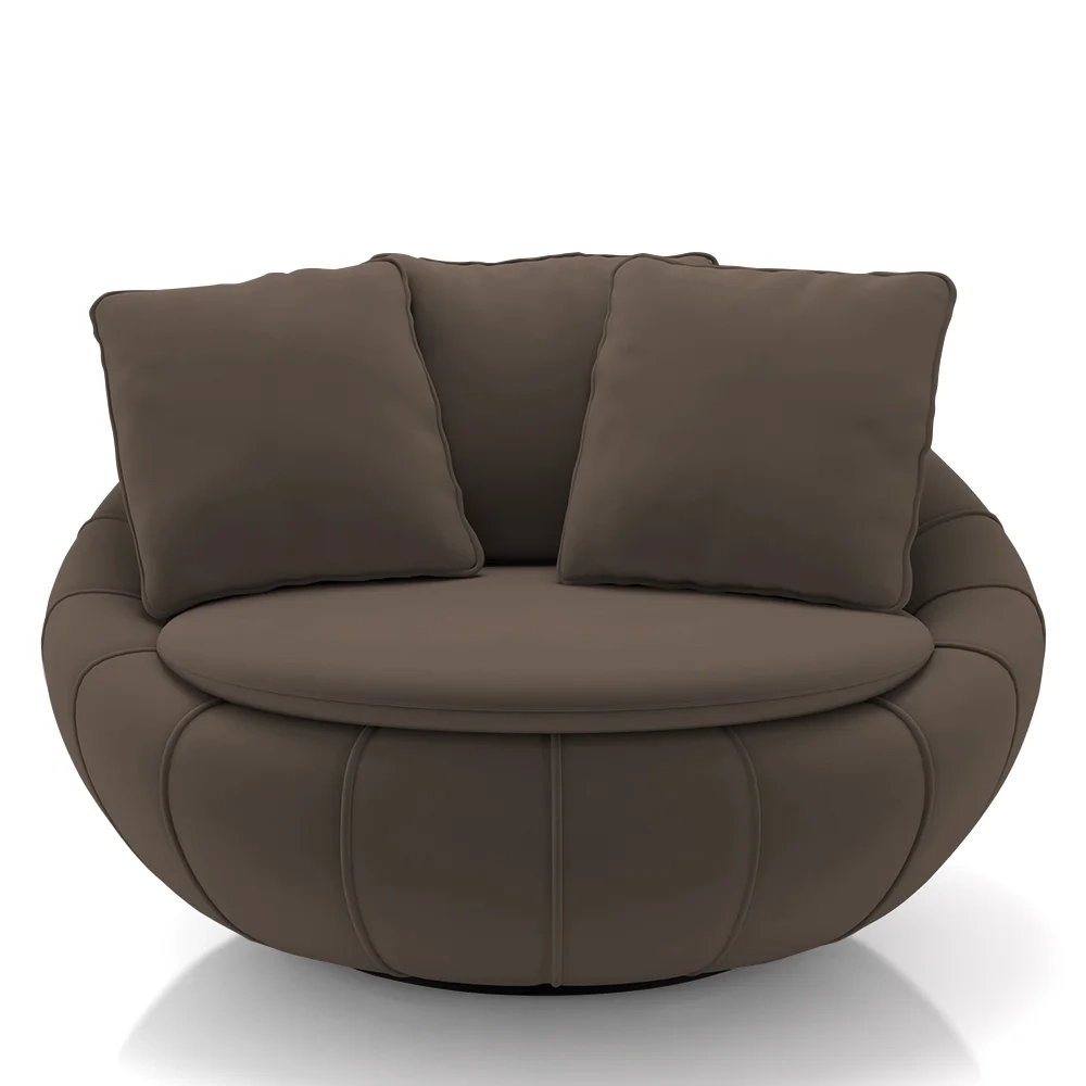 Poltrona Decorativa Redonda Giratória com Almofadas Saphire Z32 Veludo Marrom - Mpozenato