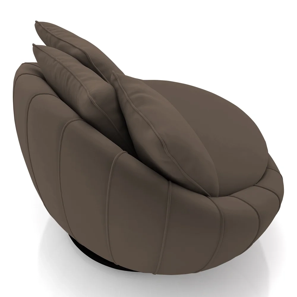 Poltrona Decorativa Redonda Giratória com Almofadas Saphire Z32 Veludo Marrom - Mpozenato