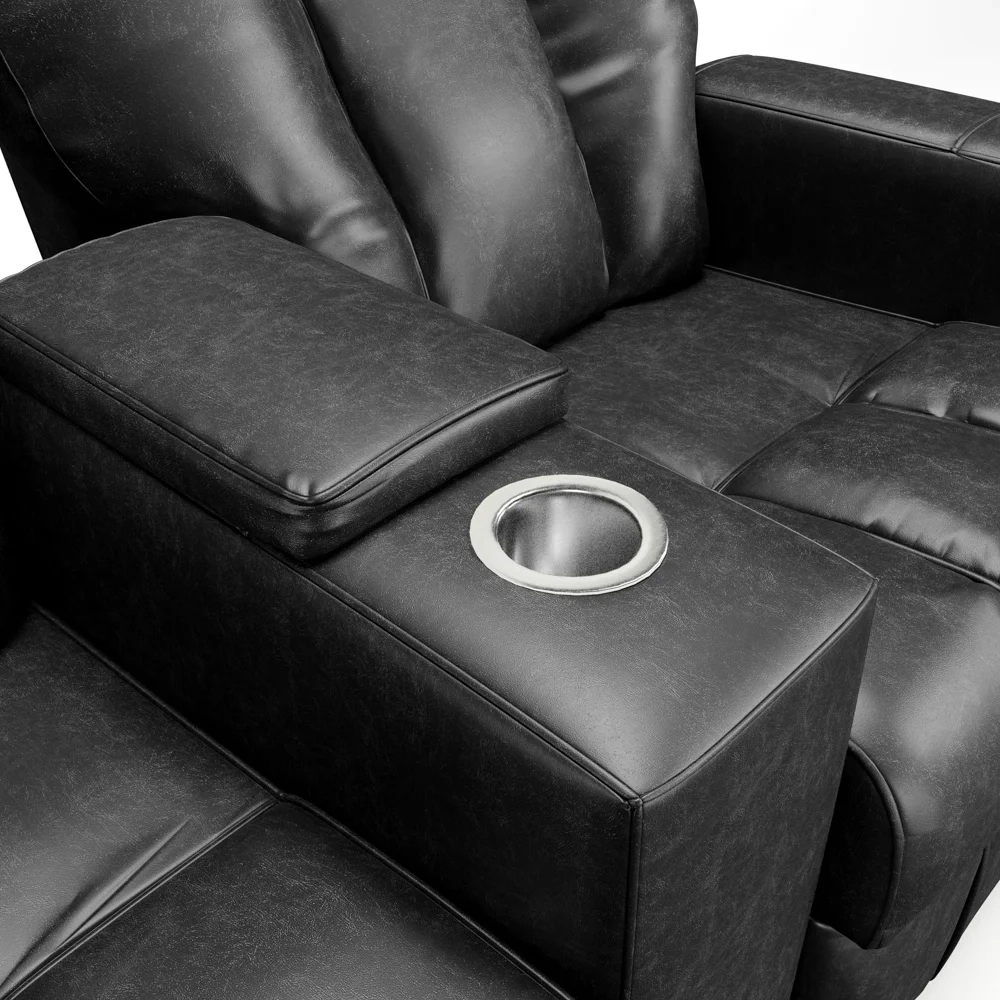 Poltrona Reclinável Para Cinema 2 Lugares Praddo FH9 PU Preto Brilho - Mpozenato