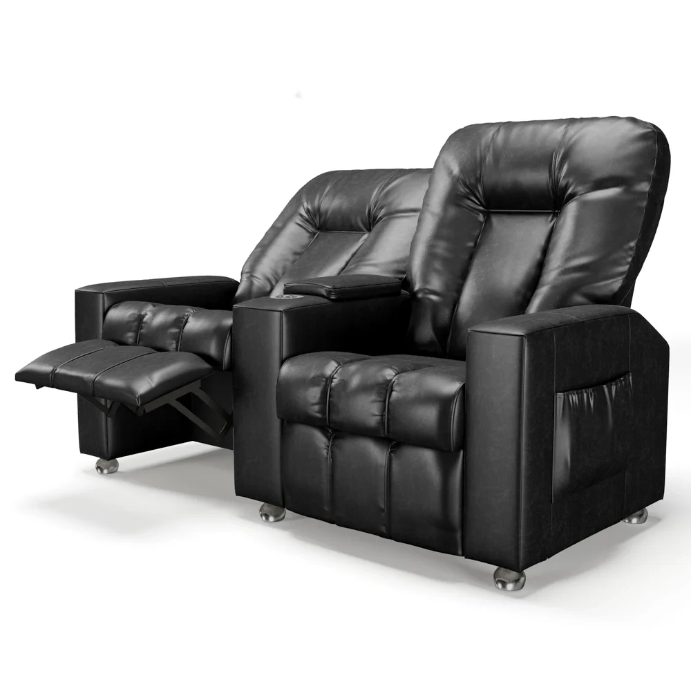 Poltrona Reclinável Para Cinema 2 Lugares Praddo FH9 PU Preto Brilho - Mpozenato