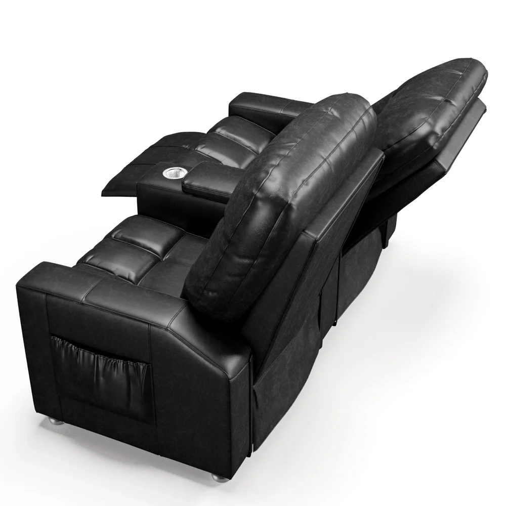 Poltrona Reclinável Para Cinema 2 Lugares Praddo FH9 PU Preto Brilho - Mpozenato