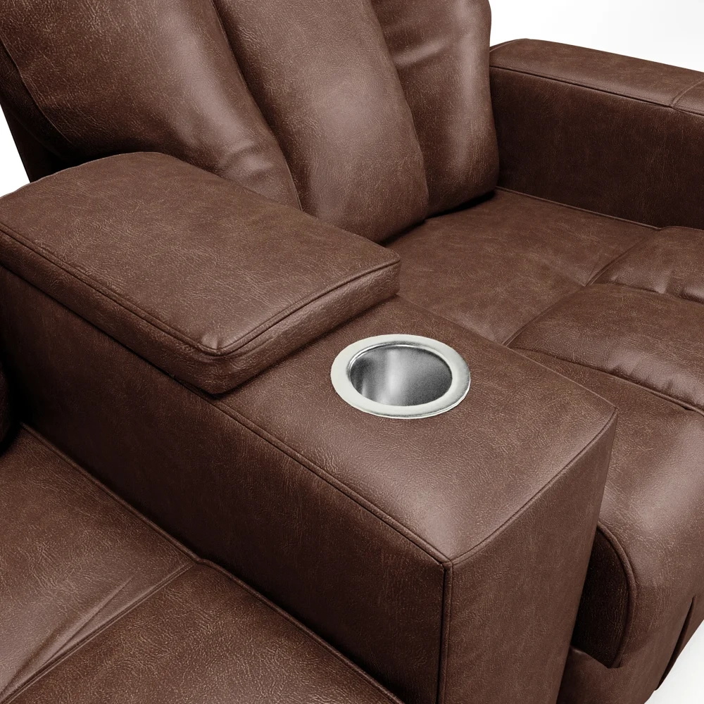 Poltrona Reclinável Para Cinema 2 Lugares Praddo FH9 PU Marrom Brilho - Mpozenato