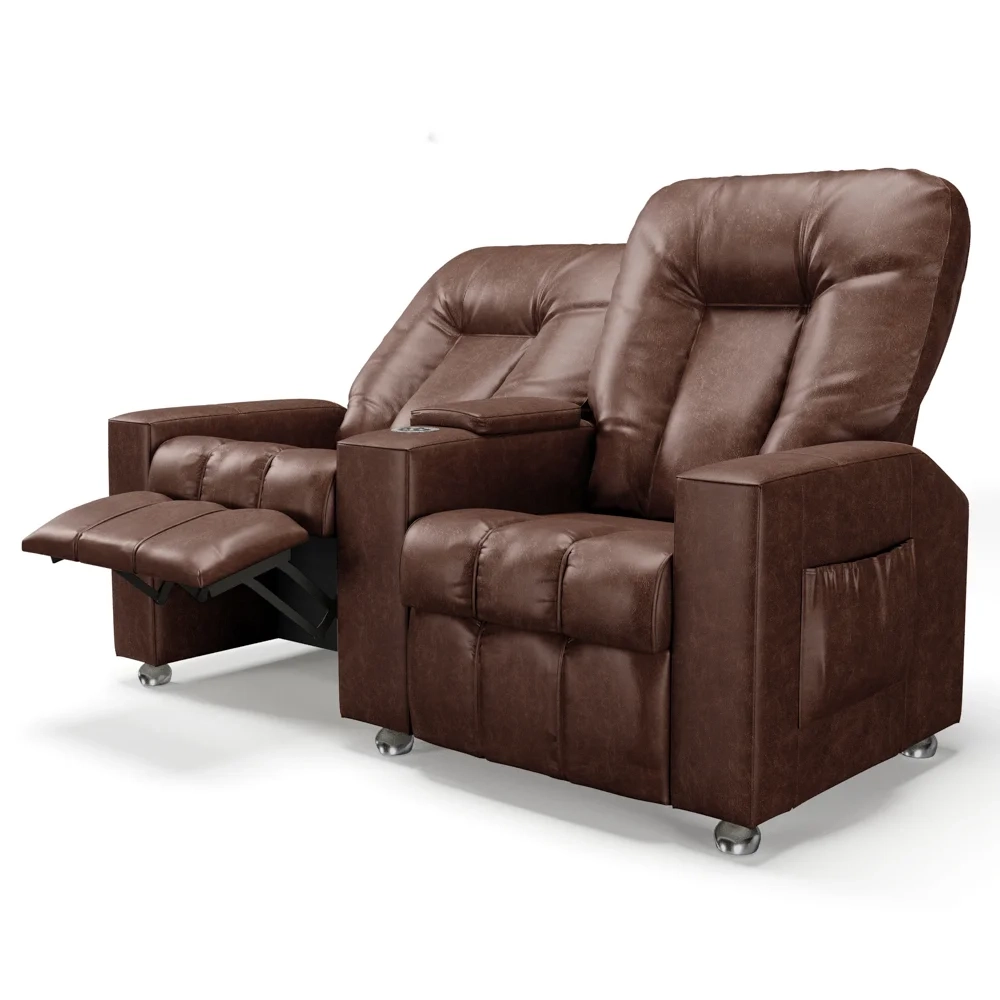 Poltrona Reclinável Para Cinema 2 Lugares Praddo FH9 PU Marrom Brilho - Mpozenato
