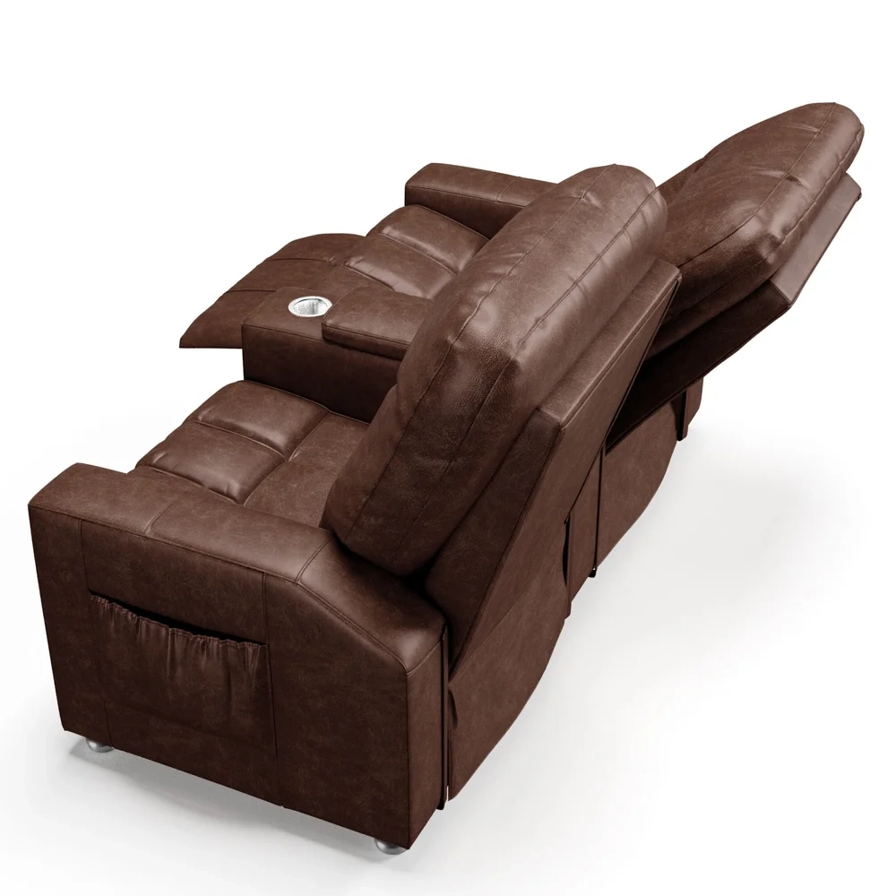 Poltrona Reclinável Para Cinema 2 Lugares Praddo FH9 PU Marrom Brilho - Mpozenato