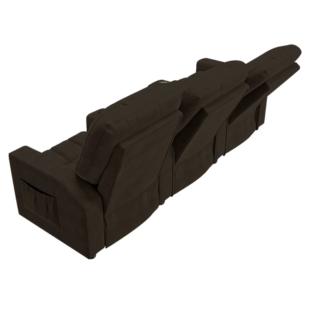 Poltrona Reclinável Para Cinema 3 Lugares Praddo FH9 Veludo Marrom - Mpozenato