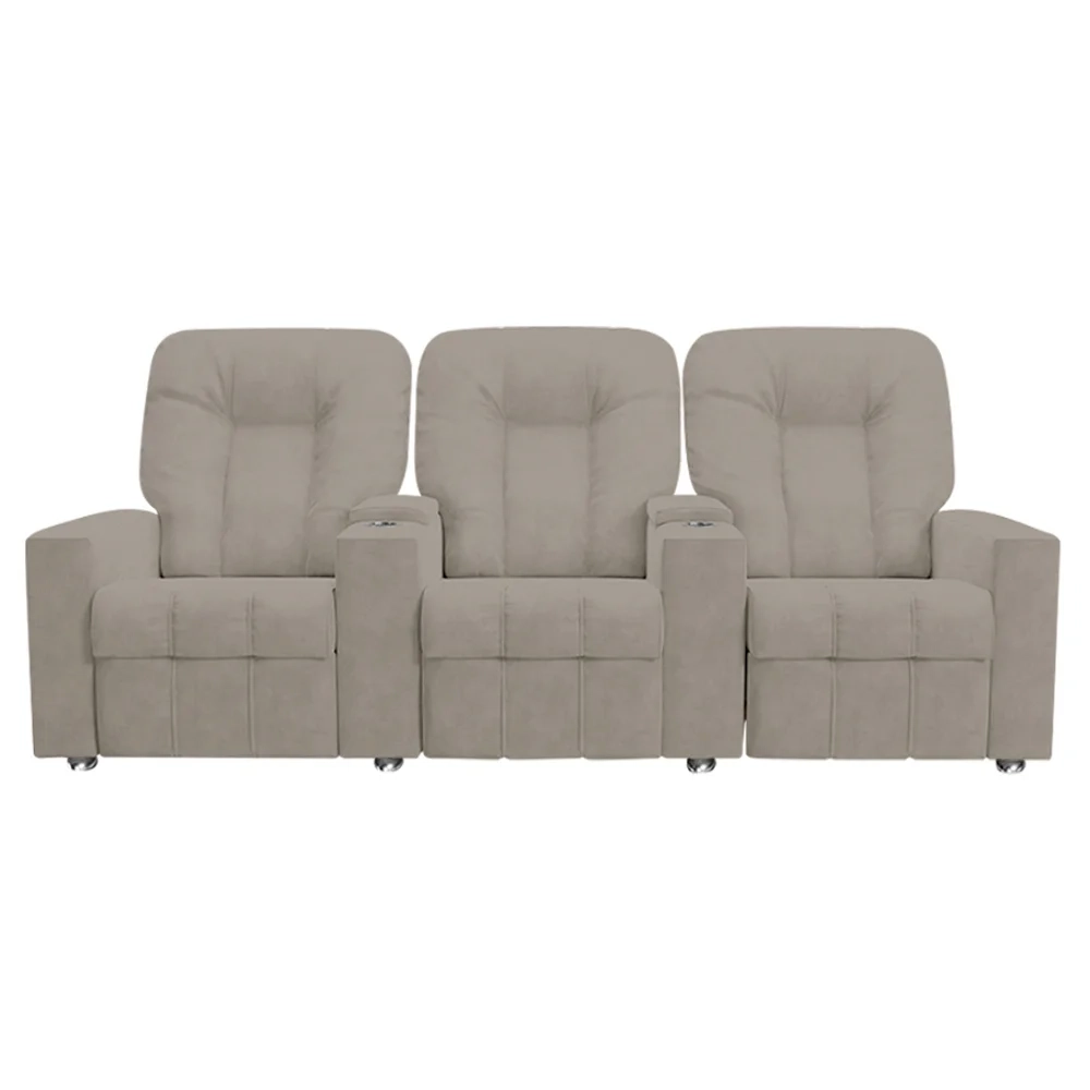 Poltrona Reclinável Para Cinema 3 Lugares Praddo FH9 Veludo Capuccino - Mpozenato