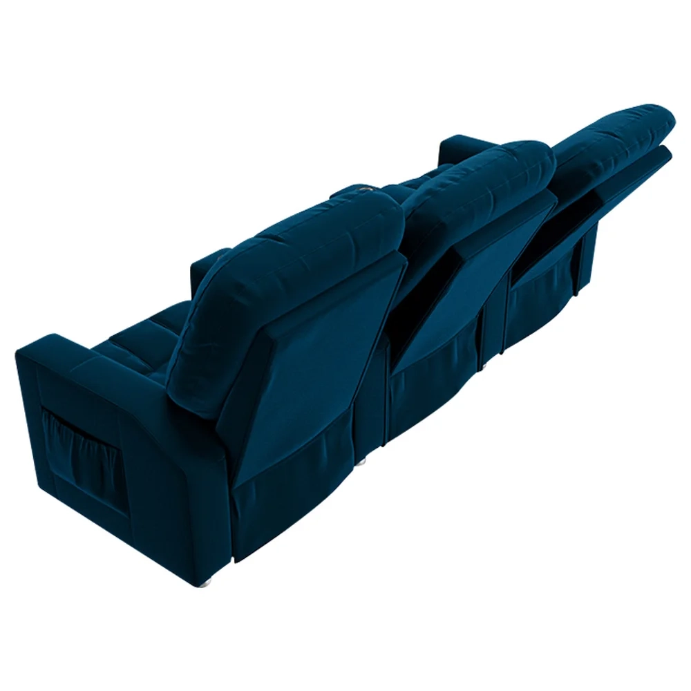 Poltrona Reclinável Para Cinema 3 Lugares Praddo FH9 Veludo Azul Marinho - Mpozenato