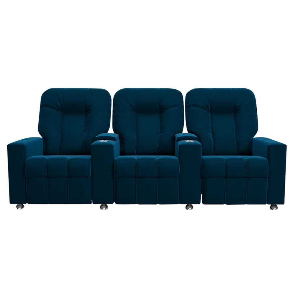 Poltrona Reclinável Para Cinema 3 Lugares Praddo FH9 Veludo Azul Marinho - Mpozenato