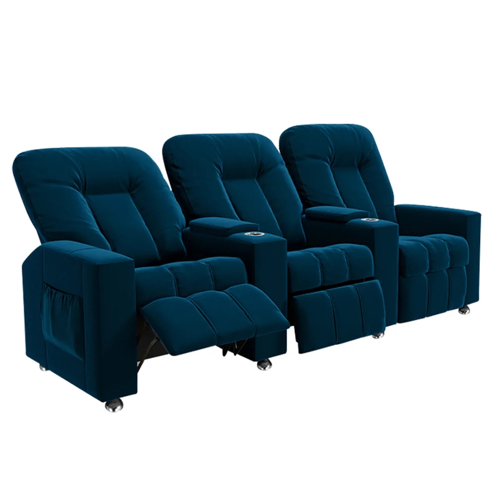 Poltrona Reclinável Para Cinema 3 Lugares Praddo FH9 Veludo Azul Marinho - Mpozenato