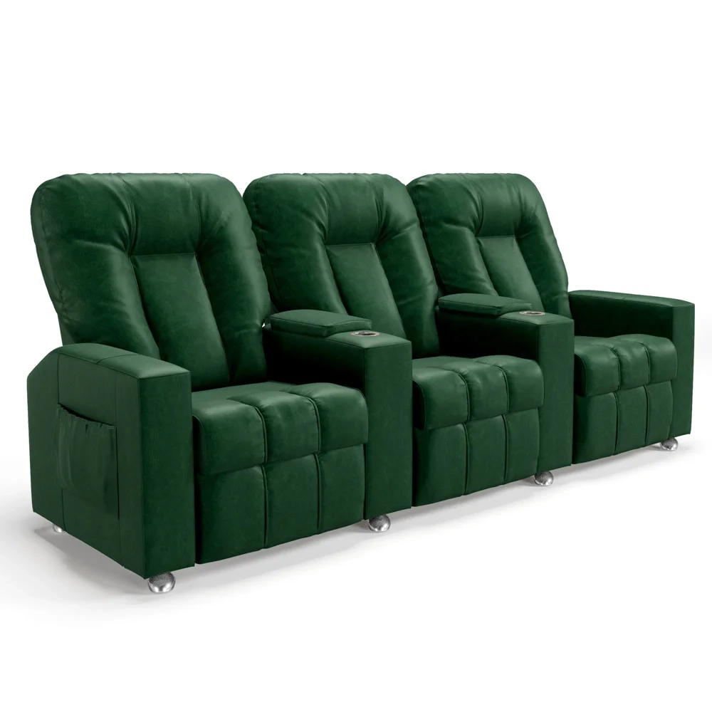 Poltrona Reclinável Para Cinema 3 Lugares Praddo FH9 PU Verde - Mpozenato