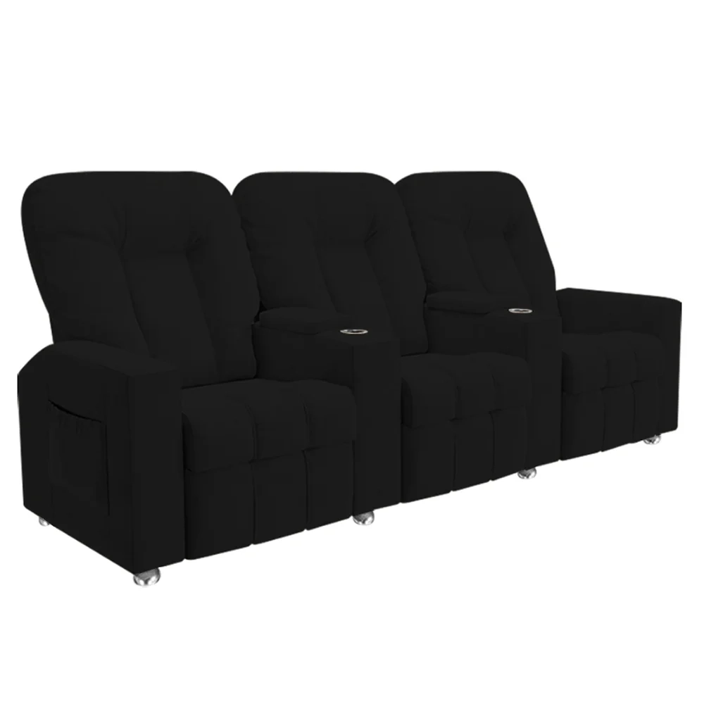Poltrona Reclinável Para Cinema 3 Lugares Praddo FH9 Veludo Preto - Mpozenato
