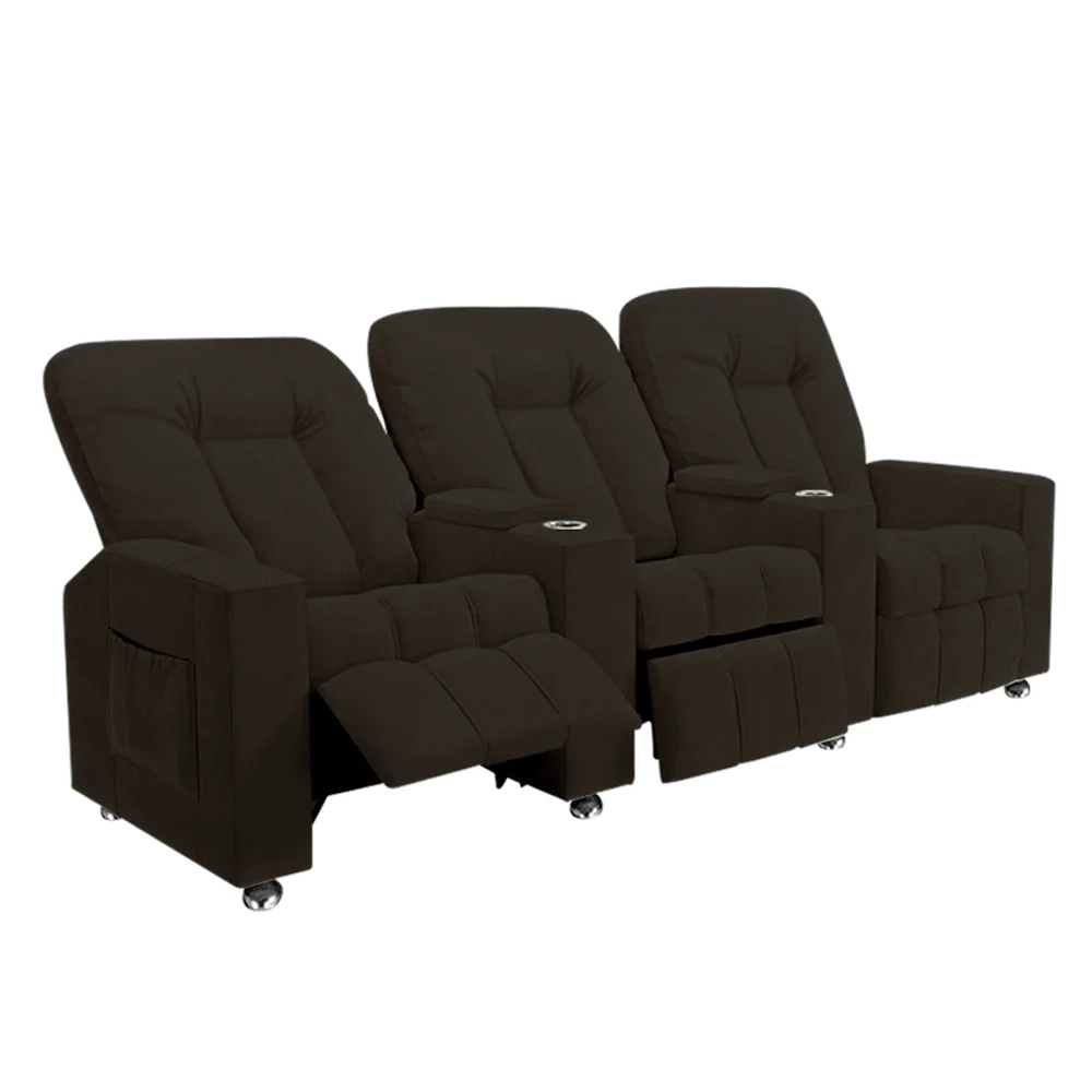 Poltrona Reclinável Para Cinema 3 Lugares Praddo FH9 PU Marrom - Mpozenato