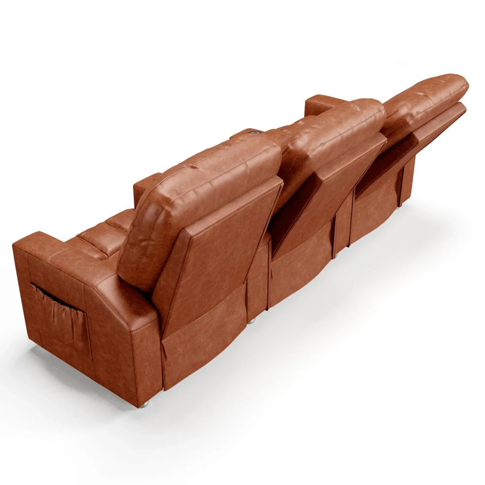 Poltrona Reclinável Para Cinema 3 Lugares Praddo FH9 PU Camel - Mpozenato