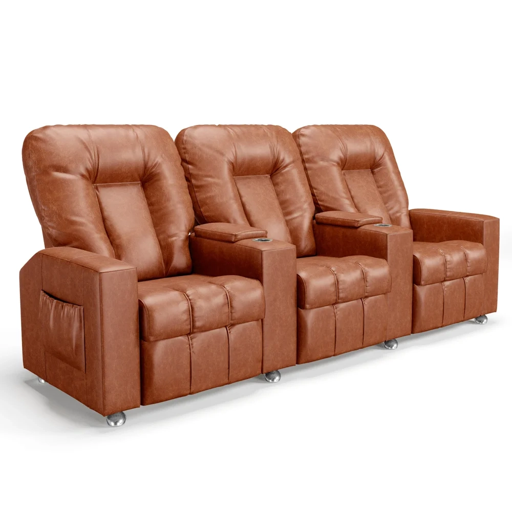 Poltrona Reclinável Para Cinema 3 Lugares Praddo FH9 PU Camel - Mpozenato