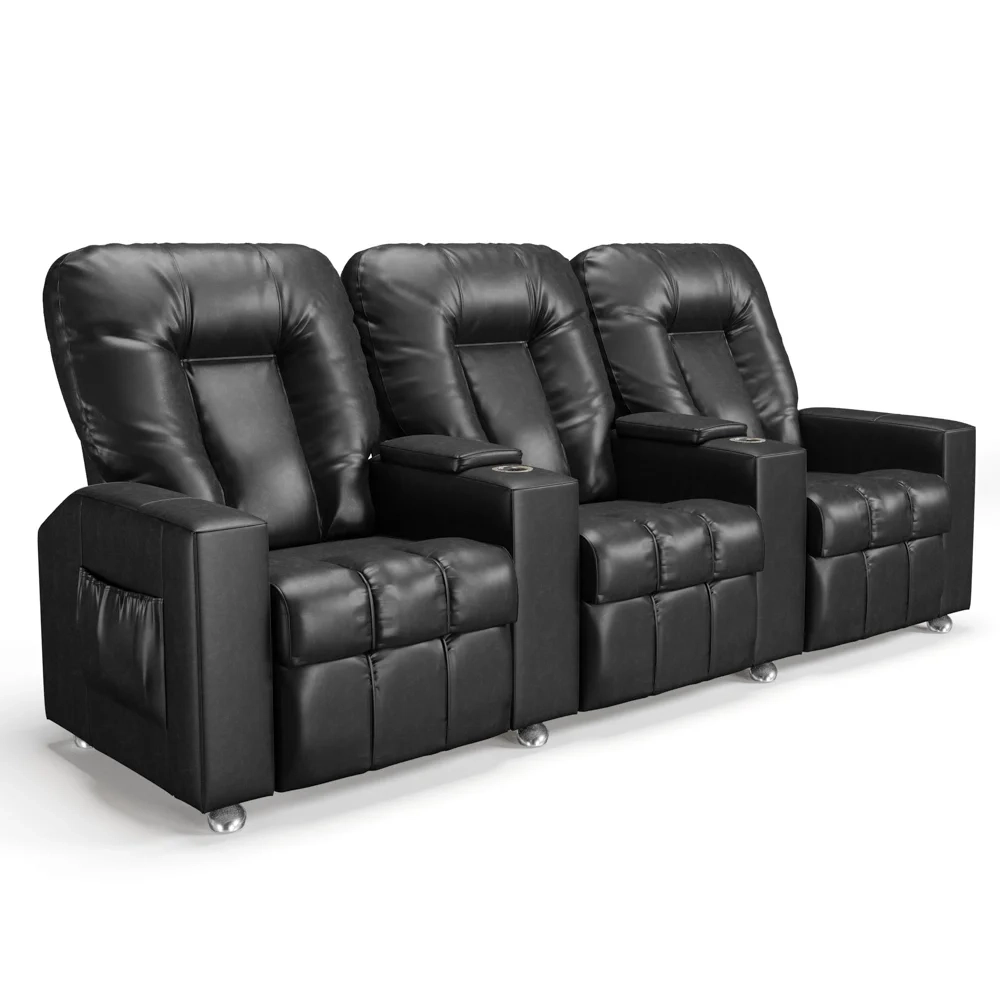 Poltrona Reclinável Para Cinema 3 Lugares Praddo FH9 PU Preto - Mpozenato