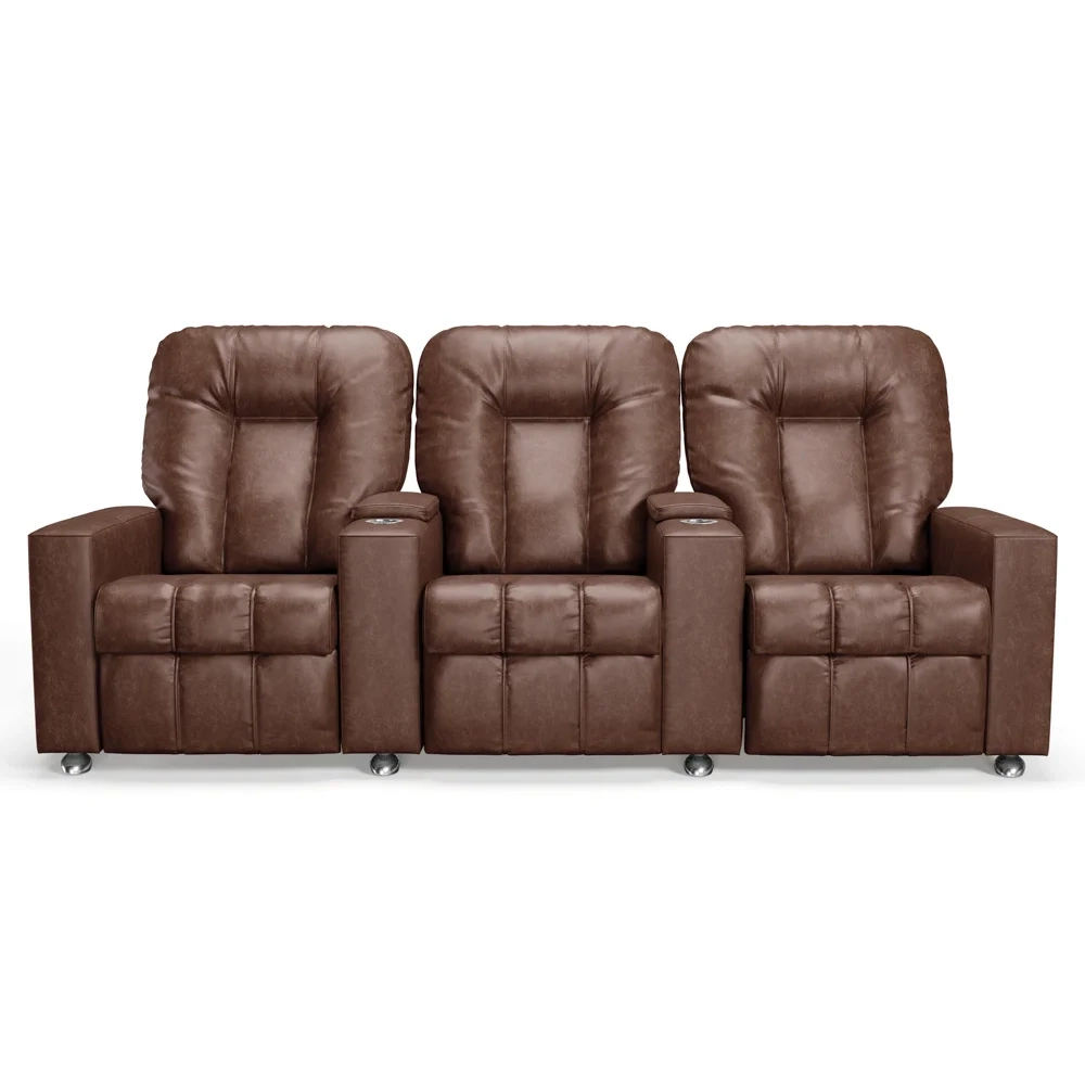 Poltrona Reclinável Para Cinema 3 Lugares Praddo FH9 PU Marrom Brilho - Mpozenato