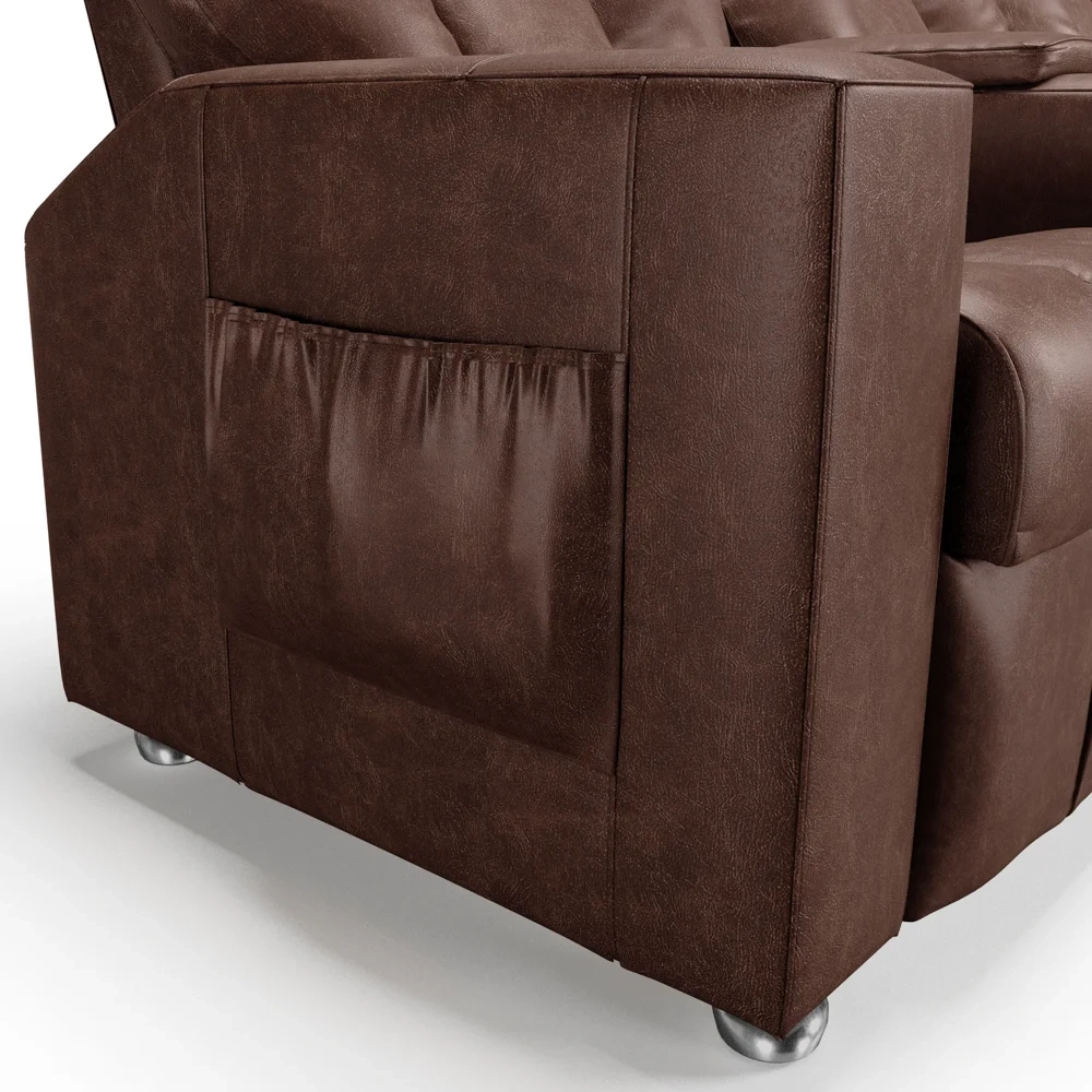 Poltrona Reclinável Para Cinema 3 Lugares Praddo FH9 PU Marrom Brilho - Mpozenato