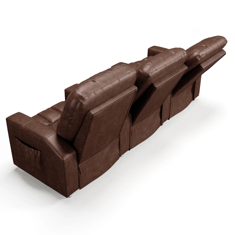 Poltrona Reclinável Para Cinema 3 Lugares Praddo FH9 PU Marrom Brilho - Mpozenato