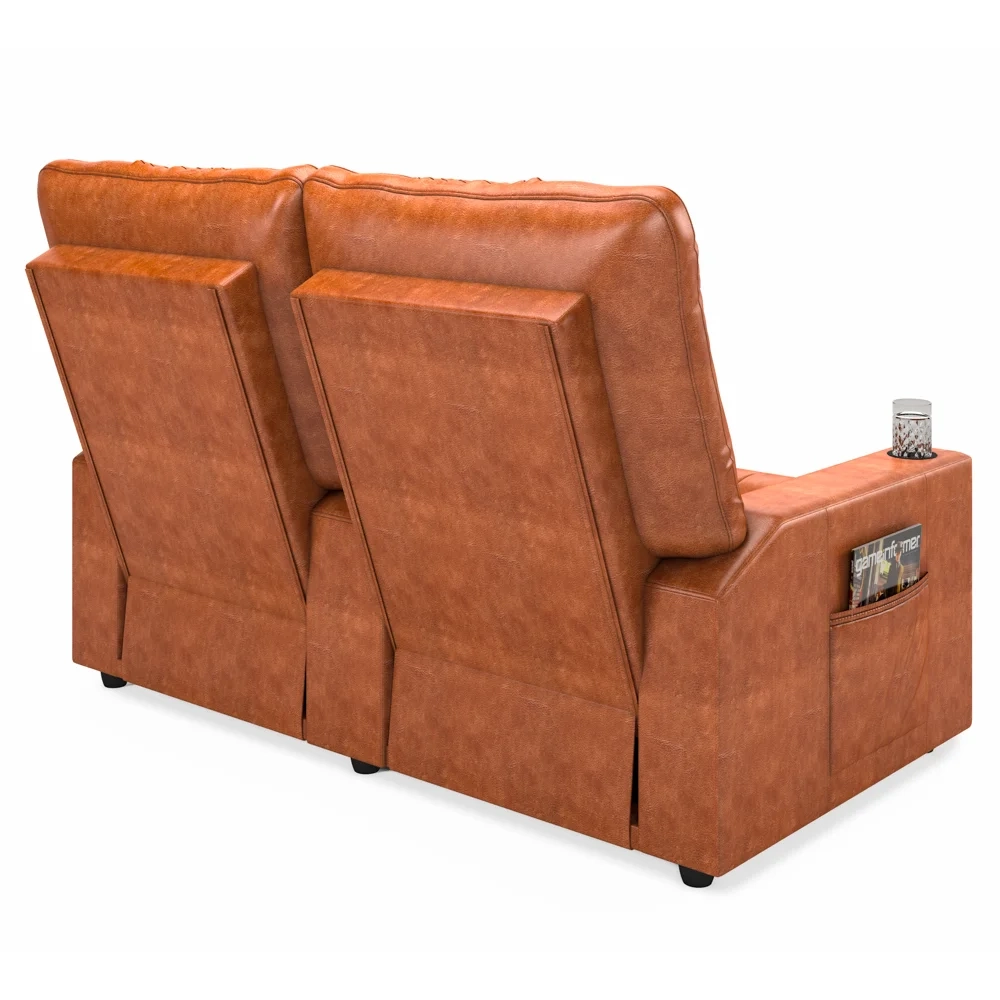 Poltrona de Cinema Reclinável 2 Lugares Baú USB Mallie FH9 PU Caramelo Brilho - Mpozenato