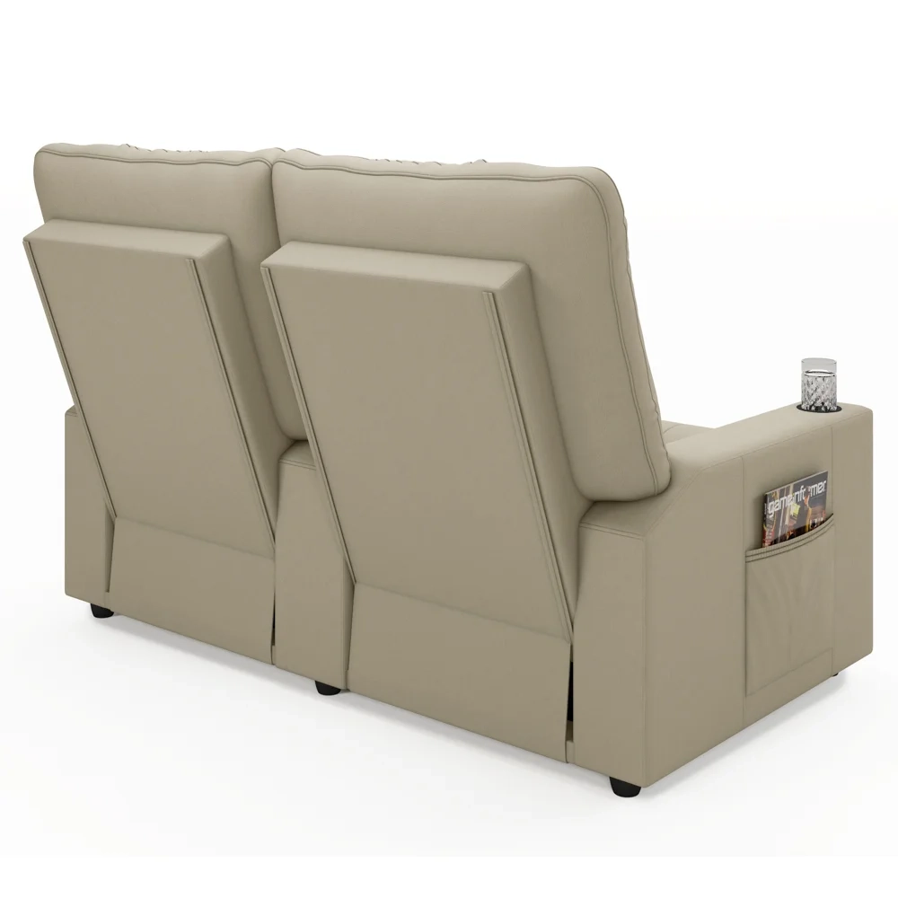 Poltrona de Cinema Reclinável 2 Lugares Baú USB Mallie FH9 Veludo Bege - Mpozenato