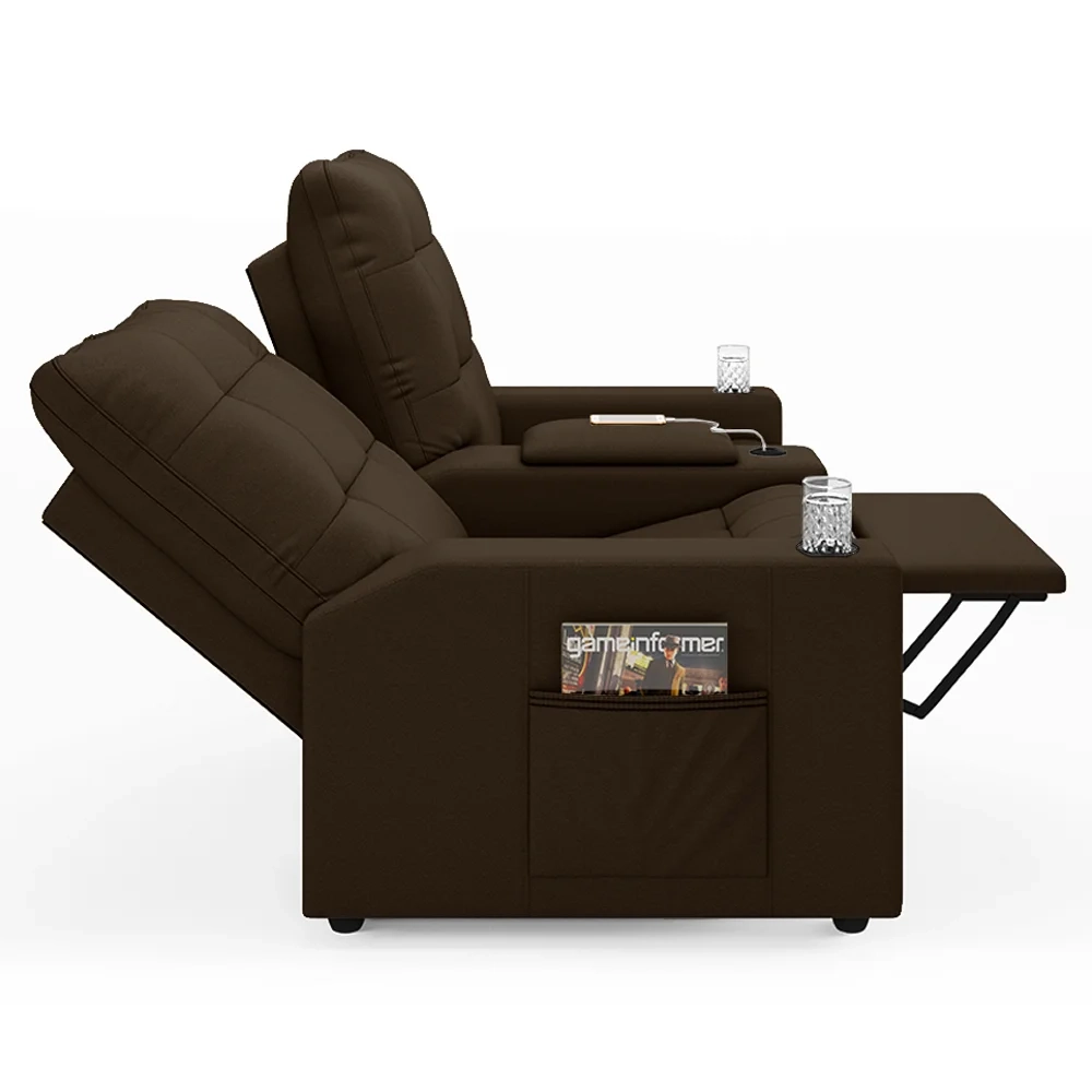 Poltrona de Cinema Reclinável 2 Lugares Baú USB Mallie FH9 Veludo Marrom - Mpozenato