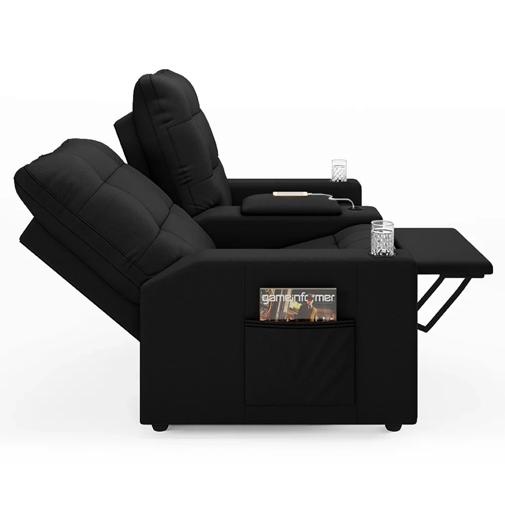 Poltrona de Cinema Reclinável 2 Lugares Baú USB Mallie FH9 Veludo Preto - Mpozenato
