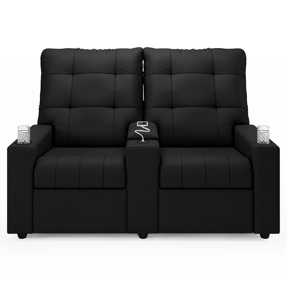 Poltrona de Cinema Reclinável 2 Lugares Baú USB Mallie FH9 Veludo Preto - Mpozenato