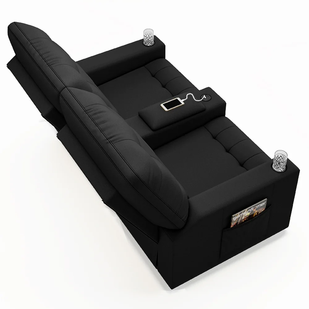 Poltrona de Cinema Reclinável 2 Lugares Baú USB Mallie FH9 Veludo Preto - Mpozenato