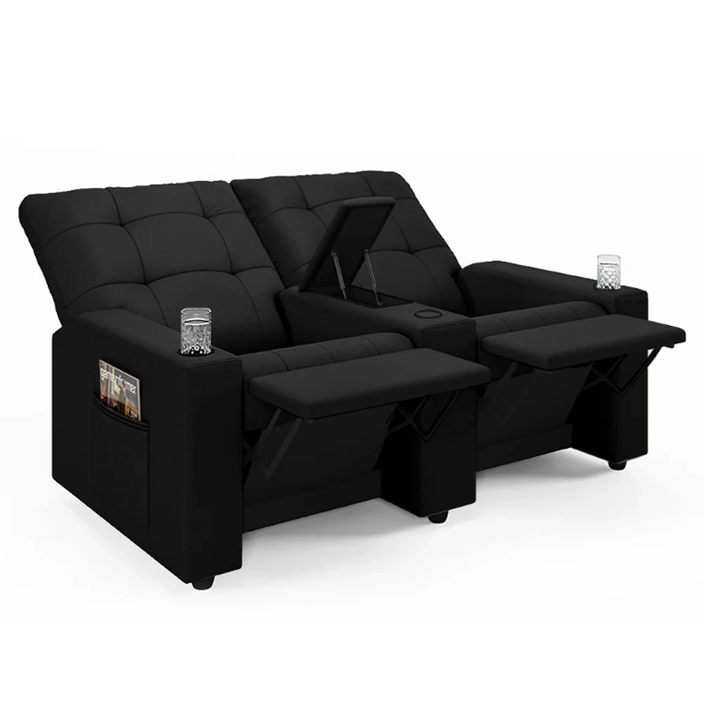 Poltrona de Cinema Reclinável 2 Lugares Baú USB Mallie FH9 Veludo Preto - Mpozenato