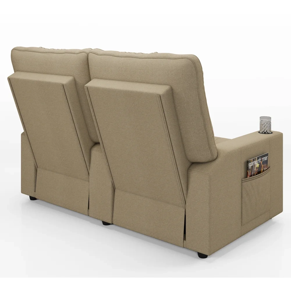 Poltrona de Cinema Reclinável 2 Lugares Baú USB Mallie FH9 Linho Bege - Mpozenato