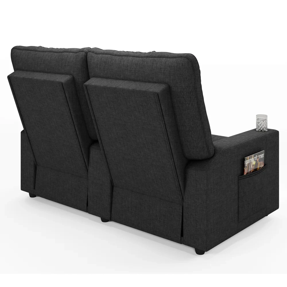 Poltrona de Cinema Reclinável 2 Lugares Baú USB Mallie FH9 Linho Grafite - Mpozenato