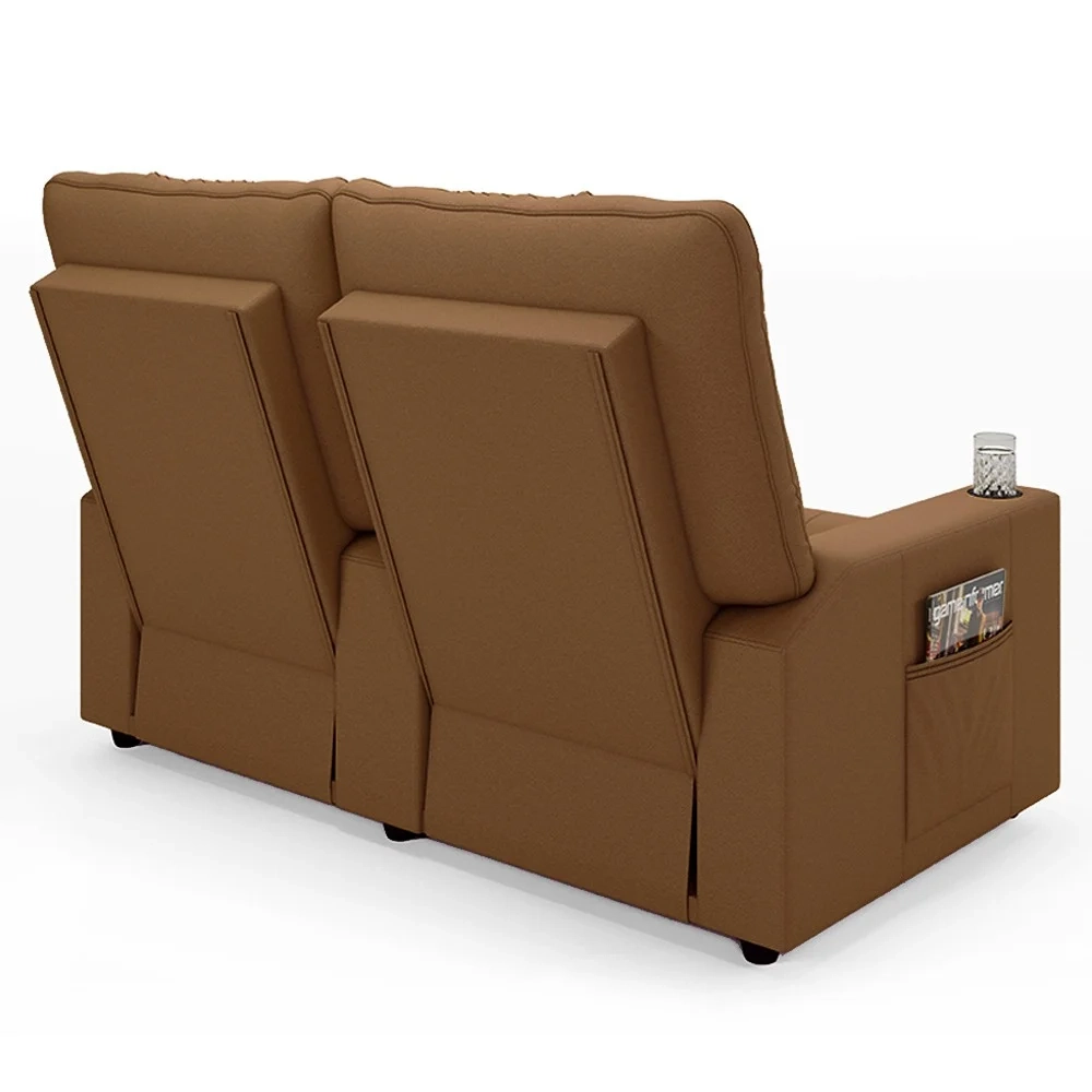 Poltrona de Cinema Reclinável 2 Lugares Baú USB Mallie FH9 PU Caramelo - Mpozenato