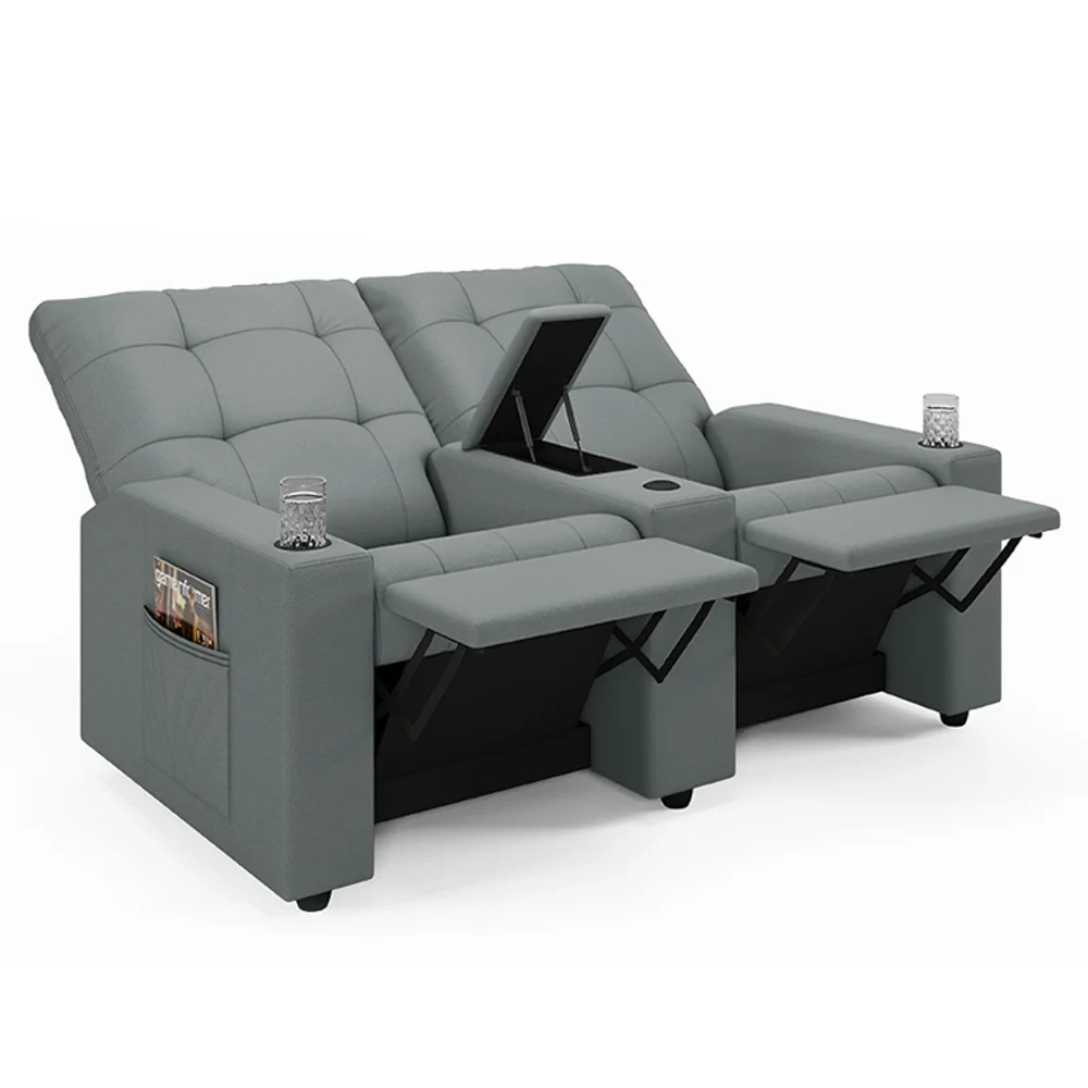 Poltrona de Cinema Reclinável 2 Lugares Baú USB Mallie FH9 PU Cinza - Mpozenato