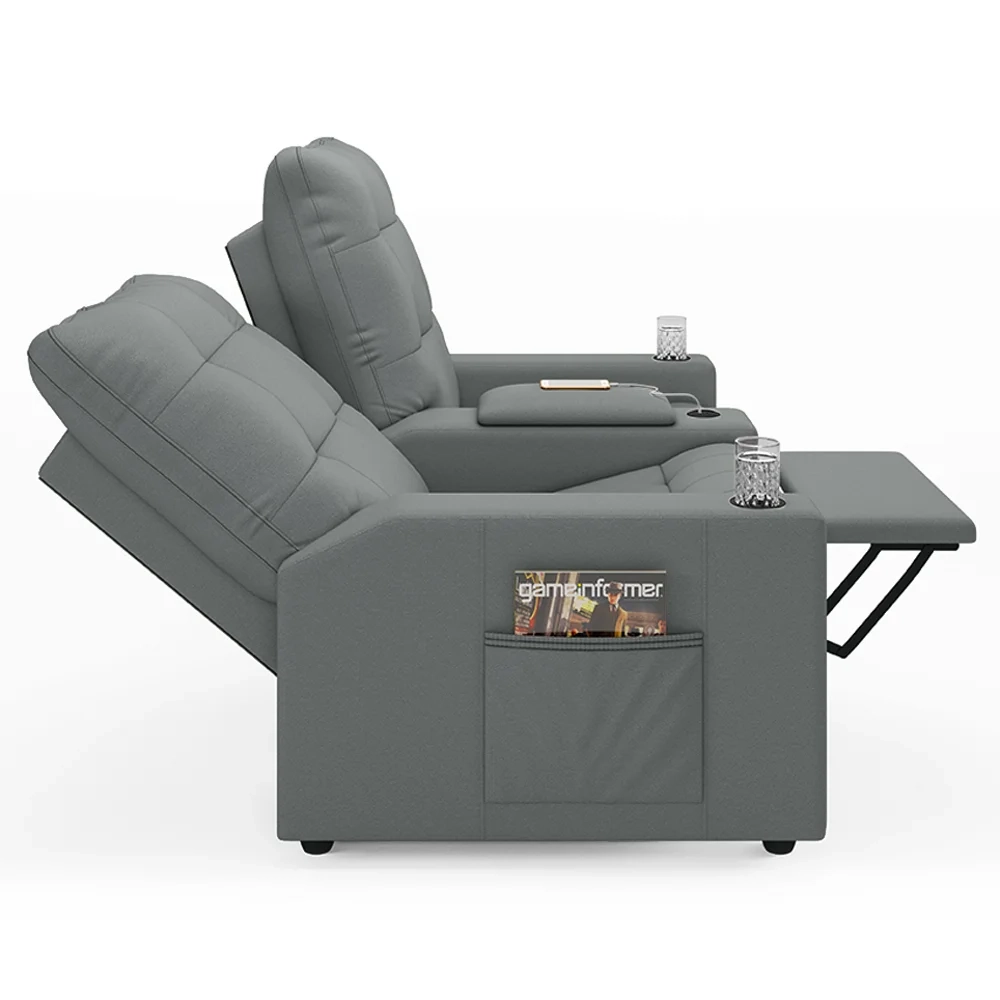Poltrona de Cinema Reclinável 2 Lugares Baú USB Mallie FH9 PU Cinza - Mpozenato