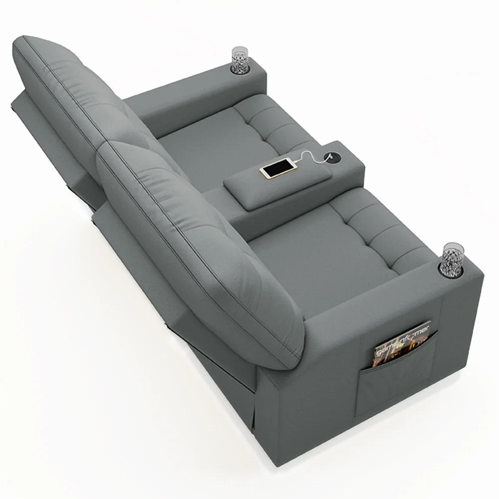 Poltrona de Cinema Reclinável 2 Lugares Baú USB Mallie FH9 PU Cinza - Mpozenato