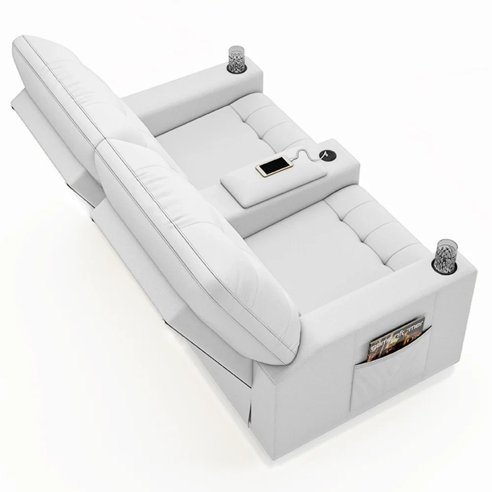 Poltrona de Cinema Reclinável 2 Lugares Baú USB Mallie FH9 PU Branco - Mpozenato