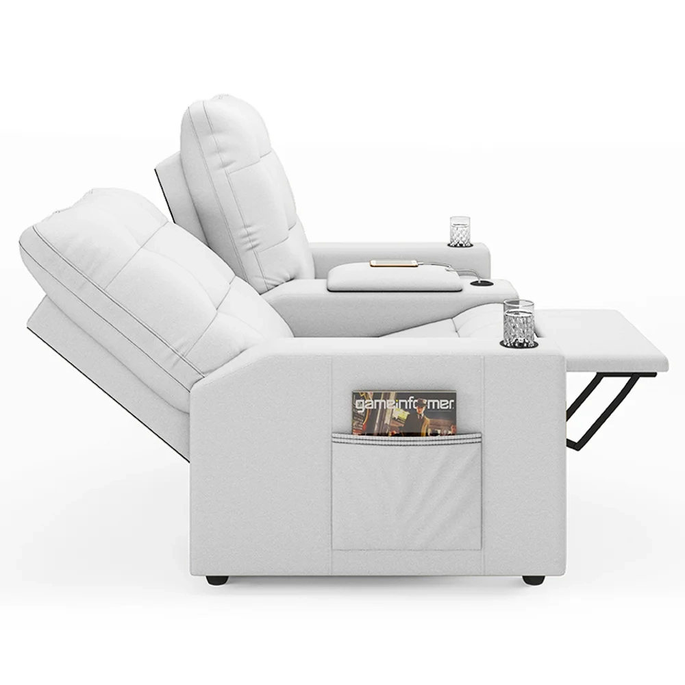 Poltrona de Cinema Reclinável 2 Lugares Baú USB Mallie FH9 PU Branco - Mpozenato