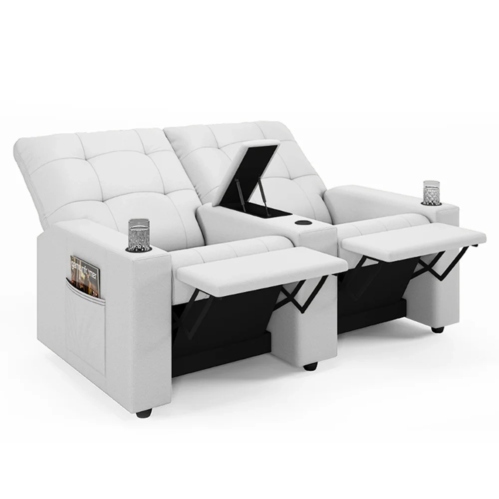 Poltrona de Cinema Reclinável 2 Lugares Baú USB Mallie FH9 PU Branco - Mpozenato