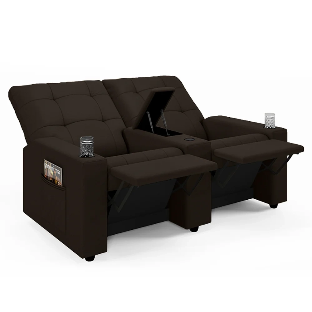 Poltrona de Cinema Reclinável 2 Lugares Baú USB Mallie FH9 PU Marrom - Mpozenato