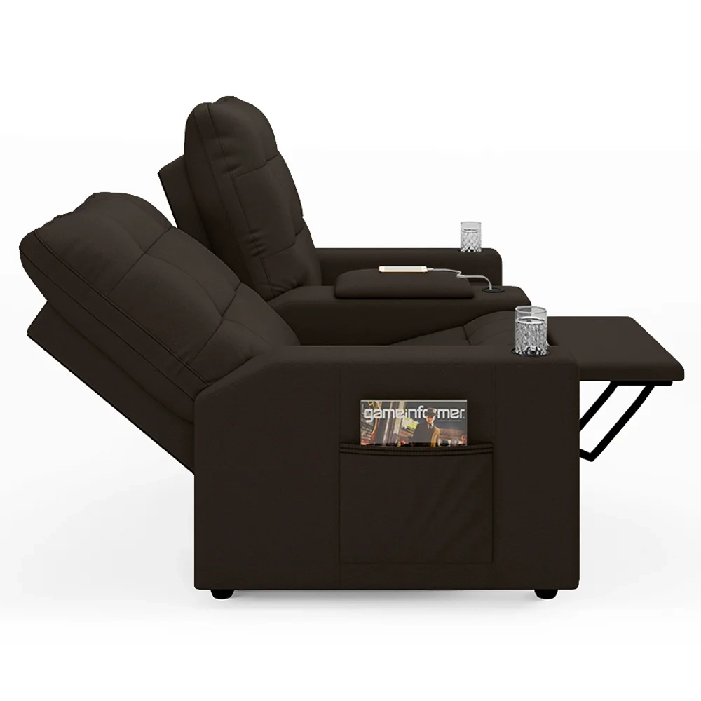 Poltrona de Cinema Reclinável 2 Lugares Baú USB Mallie FH9 PU Marrom - Mpozenato
