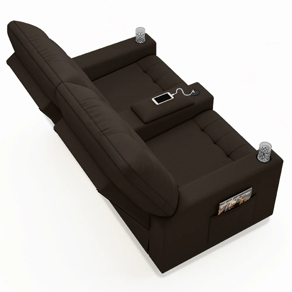 Poltrona de Cinema Reclinável 2 Lugares Baú USB Mallie FH9 PU Marrom - Mpozenato