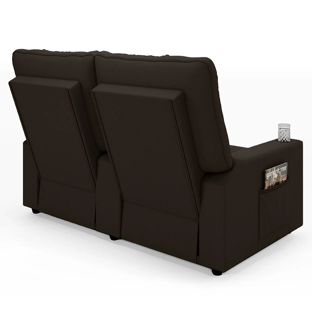 Poltrona de Cinema Reclinável 2 Lugares Baú USB Mallie FH9 PU Marrom - Mpozenato