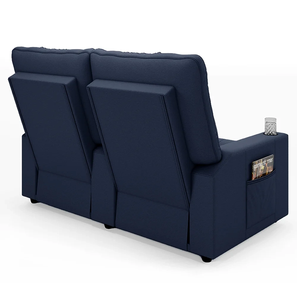 Poltrona de Cinema Reclinável 2 Lugares Baú USB Mallie FH9 PU Azul - Mpozenato